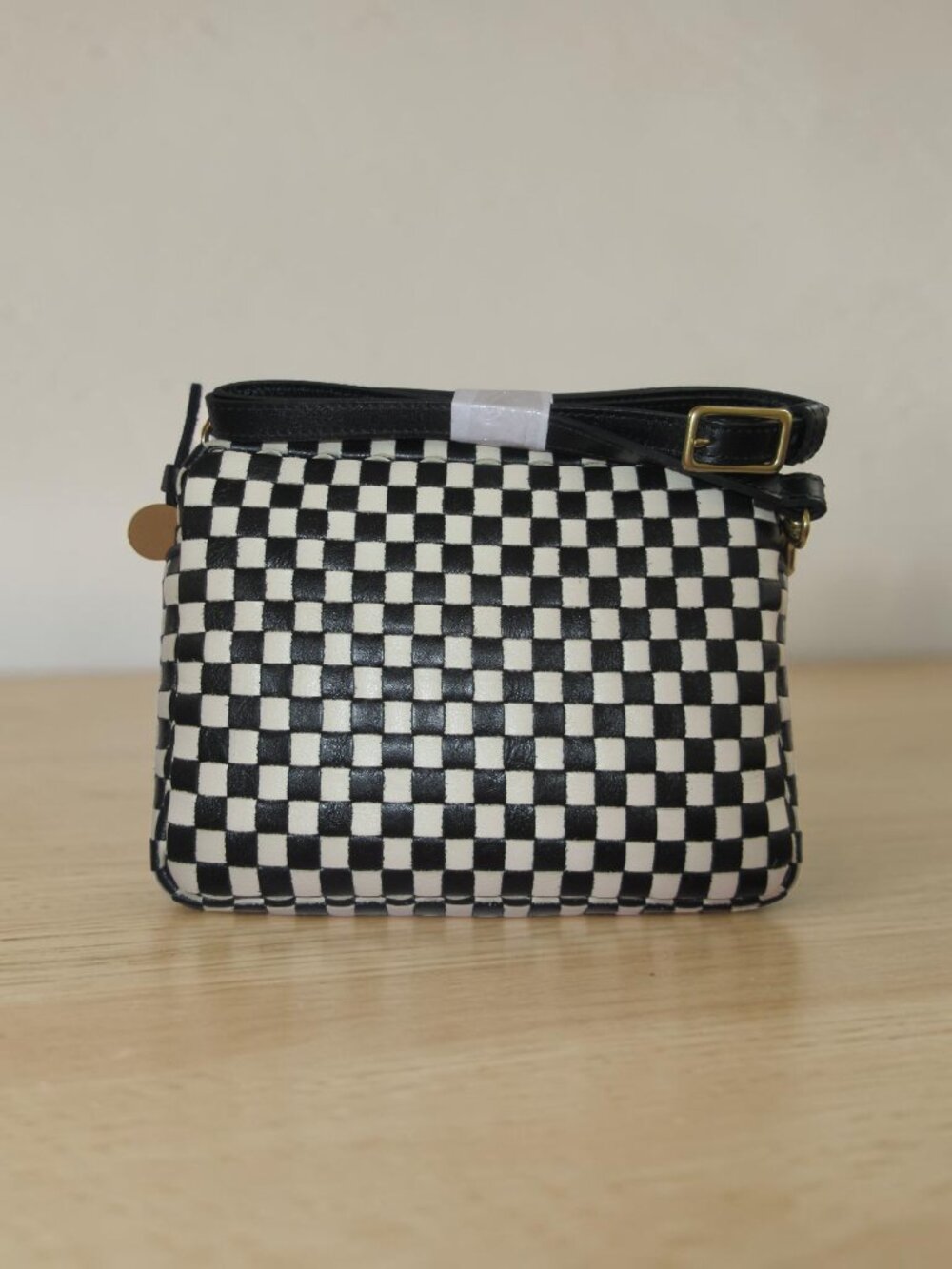 Clare V. Midi Sac Black/Cream Woven Checker Crossbody - Sephora LE, NWT